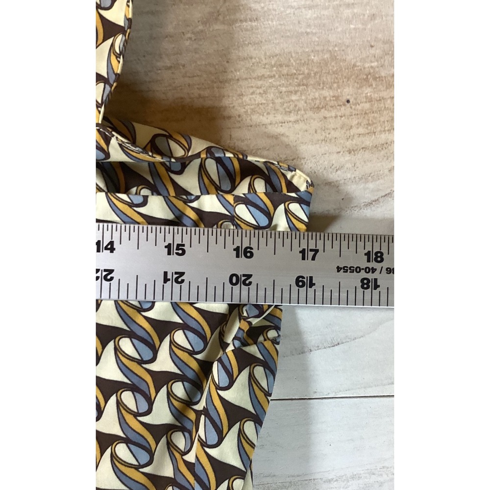 Tory Burch Geometric Print Tie Shoulder Midi Dress Blue Gold Brown Womens Medium - Picture 4 of 6